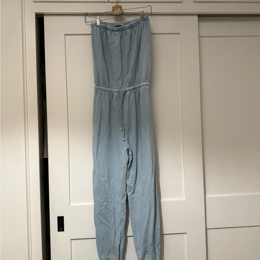Zara Blue Jumpsuit with Elastic Waist and Sleeveless Design